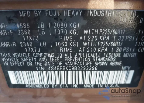 2011 Subaru Outback 2.5I Limited from USA, damaged, VIN 4S4BRBKC9B3393396